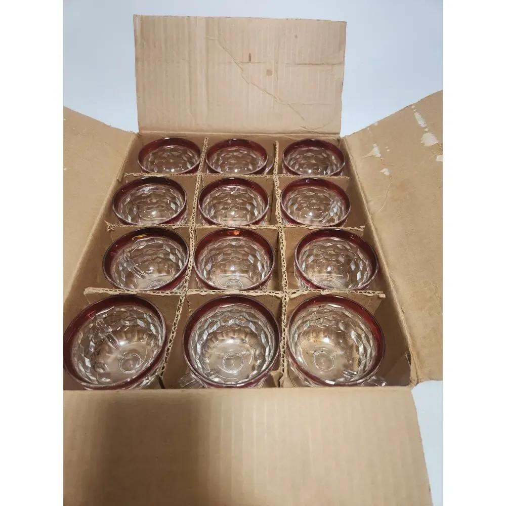 Vintage Whitehall Ruby Flash Punch Bowl Set 13 Pc 12 Cups Original Box Colony